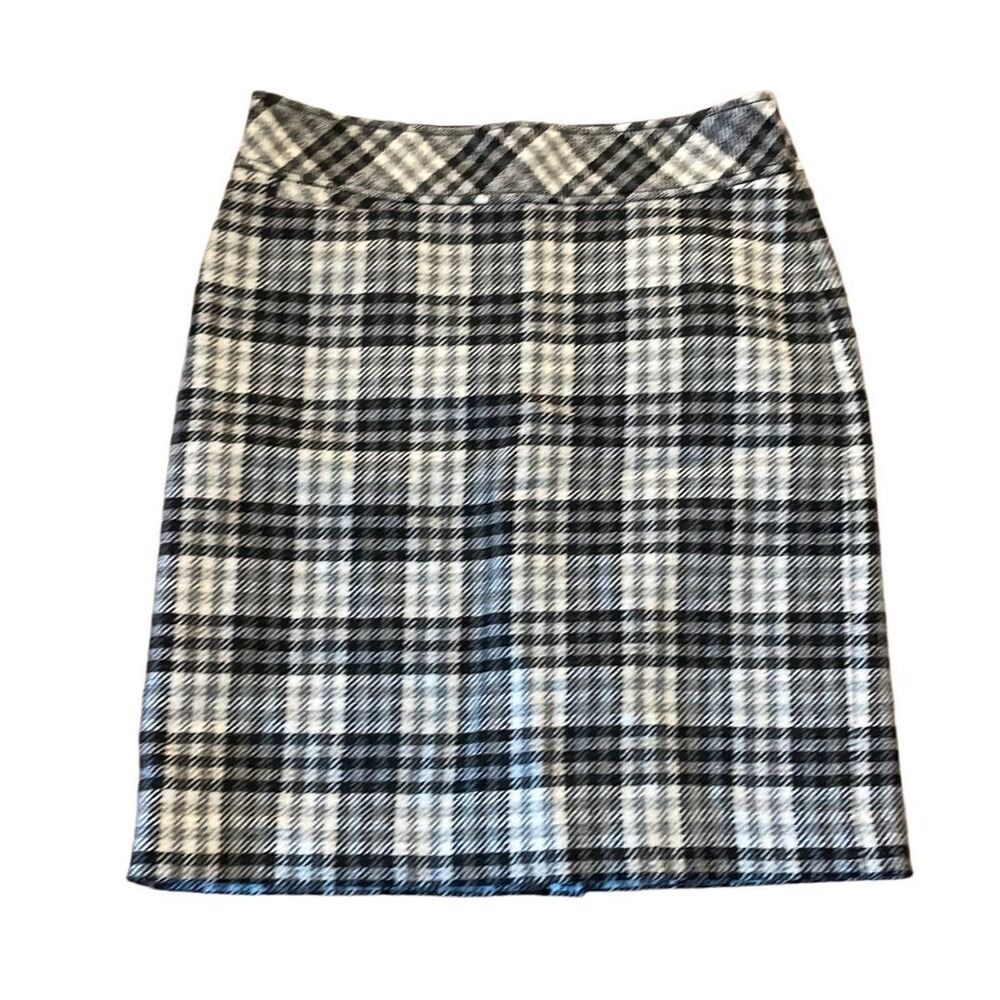 L.L. Bean Wool black and white plaid gingham skirt 10